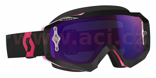 brýle HUSTLE MX, SCOTT - USA (černá/fluo růžová, fialové chrom plexi s čepy pro slídy)